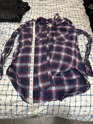 Abercrombie & Fitch Blue and Red Plaid Flannel Shirt thumbnail 6