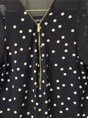 Ellen Tracy Navy & White Polka Dot Zip-Front Blouse thumbnail 3
