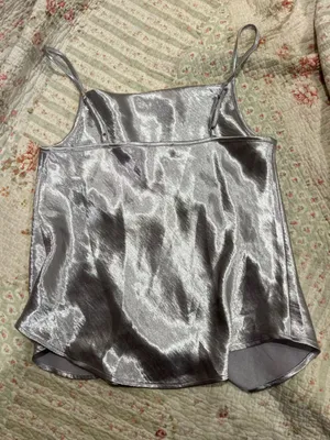 7 For All Mankind Silver Satin Spaghetti Strap Cami thumbnail 2