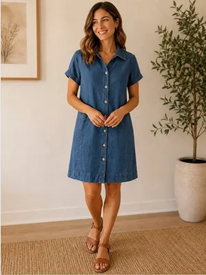 Cabi Piece of Cake Blue Chambray Denim Button Front Mini Dress Size Small 6580 thumbnail 3