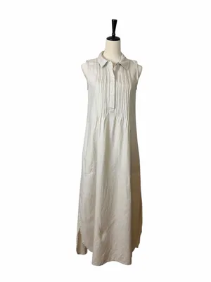 Malvin Beige Linen Midi Dress Women’s Size S Sleeveless Collared Neutral Coastal thumbnail 2