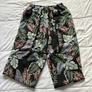 Womens Wide Leg Floral‎ Tropical Beach Summer Cover Up Flowy Drawstring Green thumbnail 1