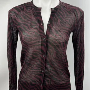 Ann Taylor Loft maroon black XS animal print cardigan thumbnail 2