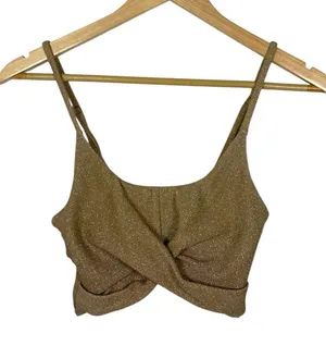 Beach Riot Kenzi Bikini Top Gold Shimmer Twist Front Swim Top Size S thumbnail 1