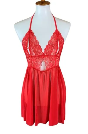 Ann Summers Red Lace Sheer Babydoll Lingerie Halter Nightie Small Sexy Sleepwear thumbnail 1