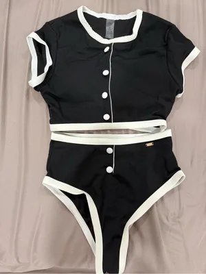 Black & White Contrast Ribbed Two-Piece Bikini Set thumbnail 1