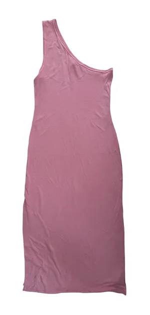 Free People Womens Pink One Shoulder Midi‎ Bodycon Knit Dress Size L Large thumbnail 1