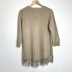 Joseph A. Fringe Knit Sweater Sz L Tan Taupe Boho Festival Indie Cottage thumbnail 2