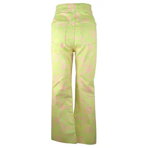 Zara Kick Flare Jeans Womens Sz 10 Green Pink Floral High Rise Crop 70s Raw Hem thumbnail 5