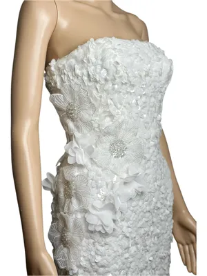 DRESS THE POPULATION Izza 3D Floral Sequined Gown, White, XXS thumbnail 7