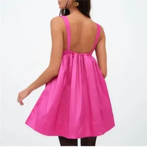 For Love & Lemons Selena Bright Pink Mini Babydoll Plunge Preppy HOT Dress NWT thumbnail 2