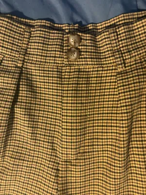Women's Beige Black Check Pleated Wide-Leg Dress Pants Button Accent XL thumbnail 2