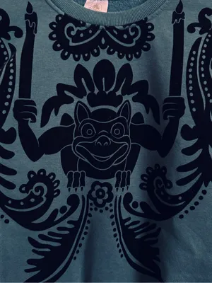 Disney Parks Haunted Mansion Gargoyle Flocked Graphic Sweatshirt Teal Black XS thumbnail 3