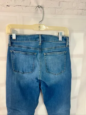 Loft Bright Mid Indigo Wash Flare High Rise Kick Crop Button Fly Jeans Size 28/6 thumbnail 7