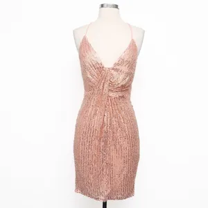 Liv Foster - Rosy‎ Peach Sequin Draped Plunge V-Neck Mini Dress thumbnail 3
