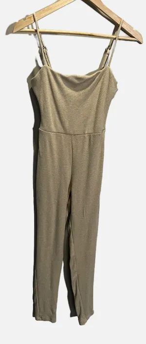 Forever 21 Jumpsuit Womens Small Tan Beige Adjustable Straps Textured Knit Chic‎ thumbnail 1