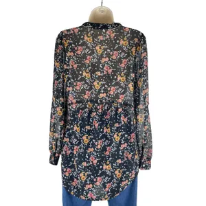 Xhilaration Floral Lace Up Sheer Top Blouse Black Size XS thumbnail 7