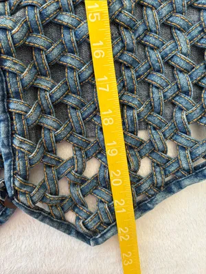 vintage A.J. Denim Button-Up Top denim vest crochet braided western boho 80s thumbnail 6