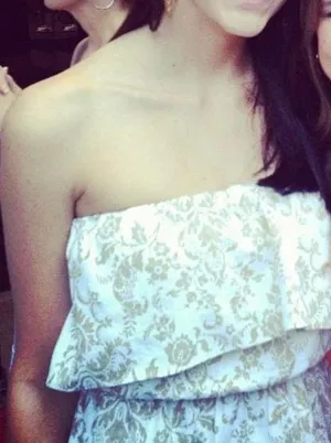 White With Grey Print Strapless Dress thumbnail 3