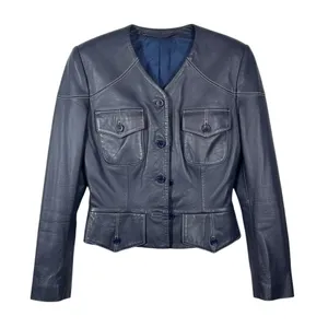 Vintage Zelda Genuine Lamb Leather Jacket Blue Violet Purple Cropped Blazer thumbnail 1