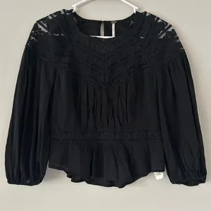 Free People Sweet Mornings Black Lace Blouse Top Size XS thumbnail 2