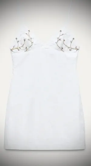 Zara viral tik tok Poplin Mini Dress with jewel appliqué/ floral embroidery M thumbnail 3