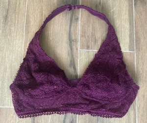 Victoria's Secret Bralette Medium lace Burgundy Halter Boho Festival thumbnail 1