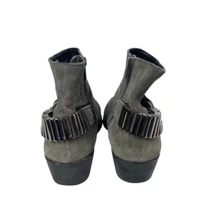 ASOS Gray Leather Suede Pointed Toe Buckle Strap Western Ankle Chelsea Boots 7 thumbnail 3