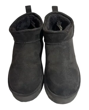 Madden Girl Black Faux Suede Faux-Fur Slip-On Ankle Boots thumbnail 1