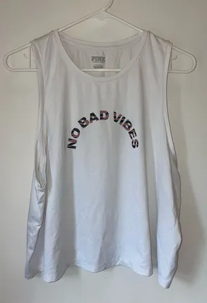 PINK Victoria's Secret White 'No Bad Vibes' Graphic Tank thumbnail 1