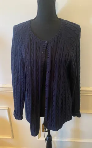L.L. Bean Women's Cable Knit Vintage Cardigan Sweater Cotton Button Up thumbnail 1