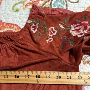 Umgee medium off the shoulder boho bell sleeve top lace & embroidered floral top thumbnail 5