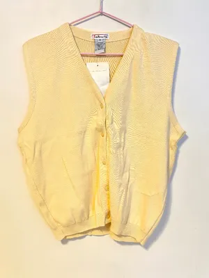 Talbots Cotton Layering V Neck Button Down Sweater Vest Yellow Womens Medium thumbnail 1