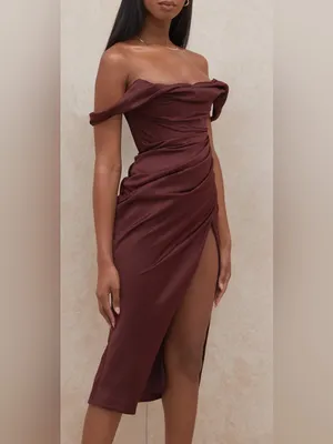 NEW HOUSE OF CB Rhonda Raisin Off Shoulder Corset Dress sz S thumbnail 6