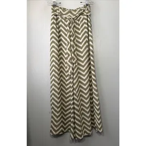 Heart Soul Wide Leg Sheer Chiffon Pants Size Medium Chevron Green Striped Flowy thumbnail 2