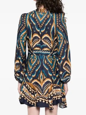 Farm Rio Pineapple Ikat Dress Anthropologie Long-Sleeve Raglan Button Size M thumbnail 2