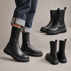 ALOHAS Armor Black Leather Chunky Platform Chelsea Boots 6.5 $240 thumbnail 1