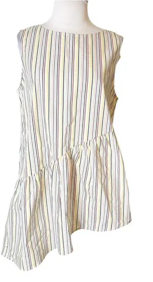 Crosby by Mollie Burch striped‎ asymmetrical top tortoise button back sz M thumbnail 1
