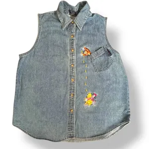 Vintage‎ Disney Pooh Chambray Denim Shirt Tigger Piglet Embroidery Button Front thumbnail 9