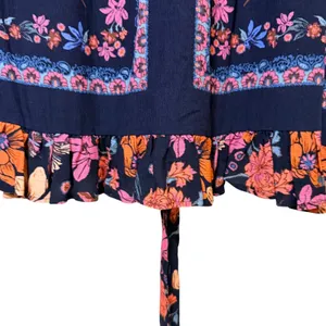 Free People Floral V-Neck Ruffle Mini Dress Tunic Navy Blue Pink Orange OB583849 thumbnail 5
