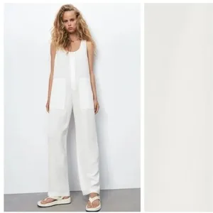 ✨Zara Jumpsuit White Long Flowy Sz XS Oversized Overalls✨ thumbnail 2