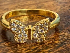 Gold Plated Pave CZ Crystal Butterfly Ring Size 7 Dainty Statement Jewelry thumbnail 1
