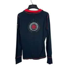 Y2K Lauren Ralph Lauren Blck Patch Embroidered Long Sleeve Waffle Henley Top PL thumbnail 2