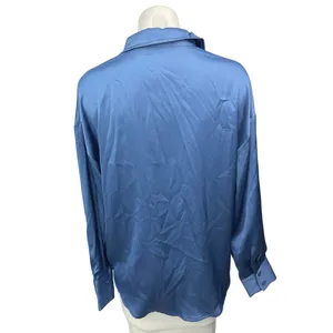 Vici Women's Blue Silk Satin Button Down Collar Long Sleeve Shirt Blouse Top S thumbnail 2