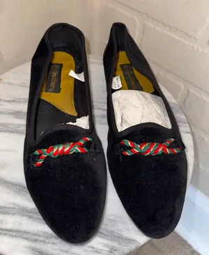 Black velvet Loafers Red & Green Braided Detail Headlines thumbnail 1