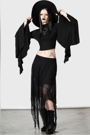 Killstar Caroline Black Lace Handkerchief Hem Skirt XS thumbnail 1