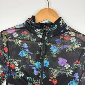 Alice + Olivia Delora Floral Black Mesh Ruched Turtleneck Dress Size 4 Romantic‎ thumbnail 6