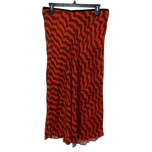 Mango Womens Animal Print Elastic Waist Flowy Midi Skirt Red Orange Black Size L thumbnail 5