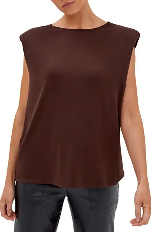 4TH & RECKLESS Devon Padded Shoulder T-Shirt Chocolate thumbnail 1