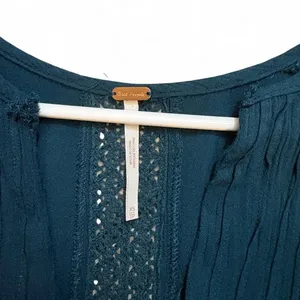 Free People Teal Crochet Lace Ruffle Tunic Mini Dress XS Boho thumbnail 3